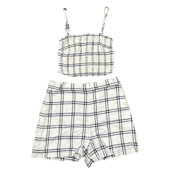 Abercrombie & Fitch Womens Windowpane Sheered Crop Top and Shorts Set Small - Picture 2 of 9